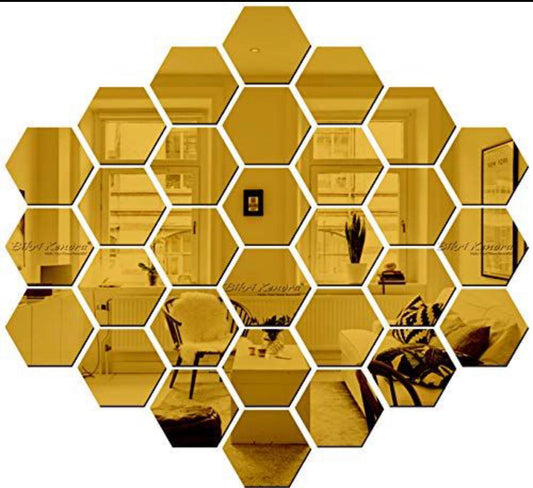 Pack of 30pcs Golden Hexagon Acrylic Mirror Wall Stickers