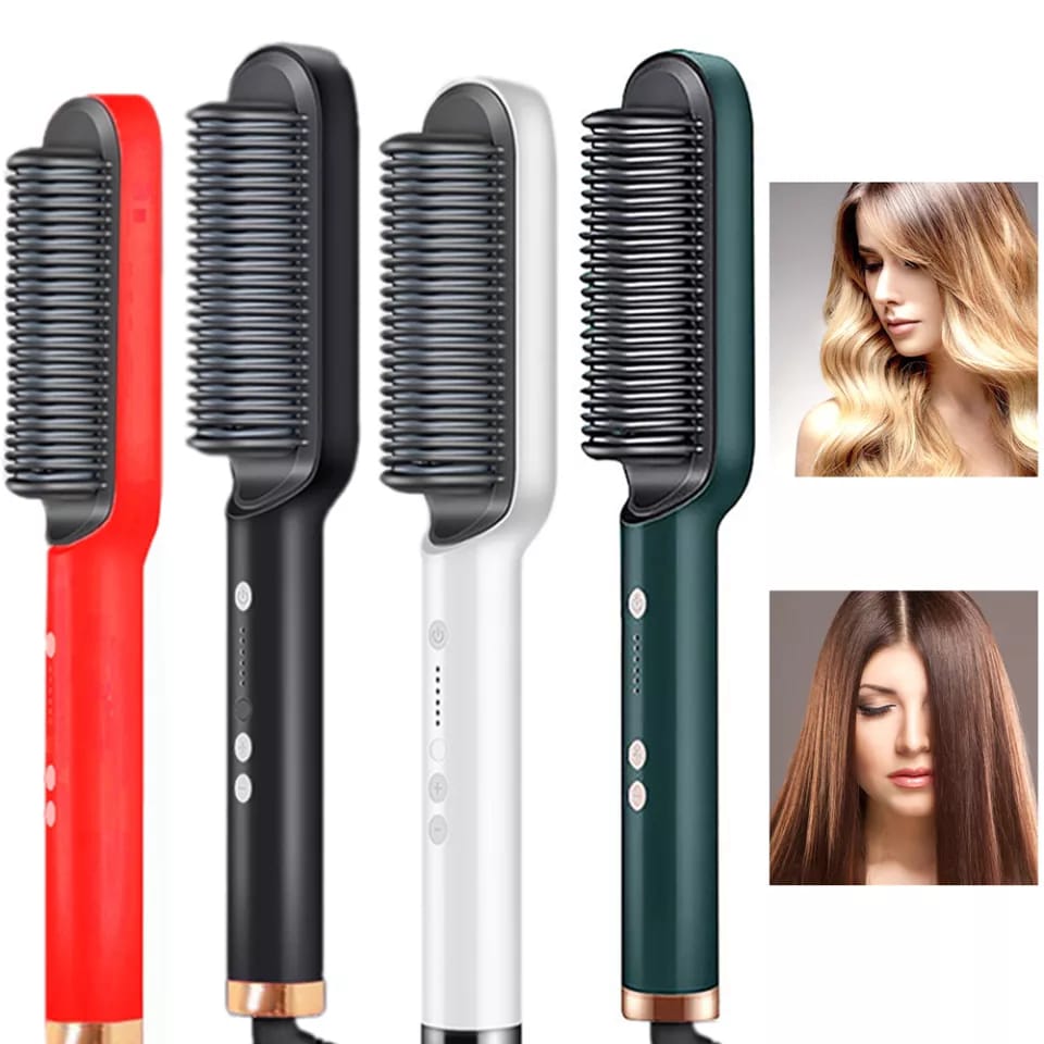 Hair Straightener Iron Brush Straight Hair Comb 2-in-1 Hair Straightener Curling Comb Professional Styling Brush Hair Curler &amp; Straightener Styler For Women (Random Color)