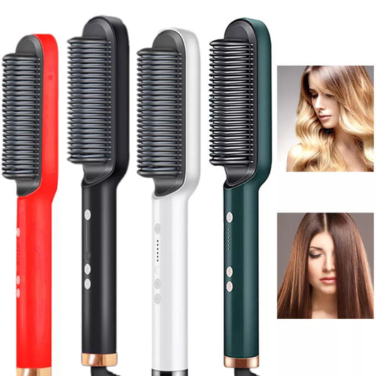 Hair Straightener Iron Brush Straight Hair Comb 2-in-1 Hair Straightener Curling Comb Professional Styling Brush Hair Curler &amp; Straightener Styler For Women (Random Color)