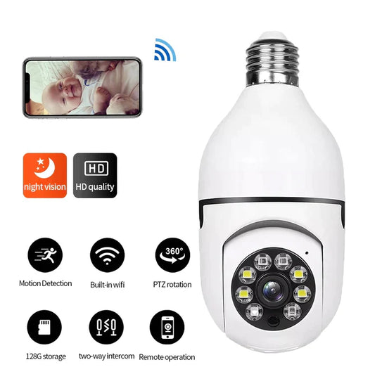 Multi-Functional Wireless Smart HD Light Bulb Security Camera with Motion Sensors