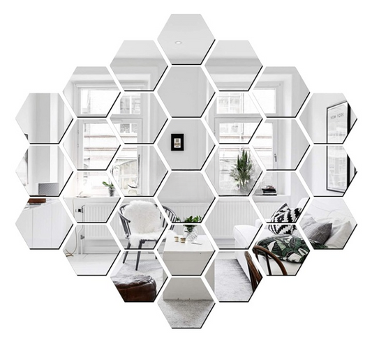 Pack Of 30pcs Silver Hexagon Acrylic Mirror Wall Stickers