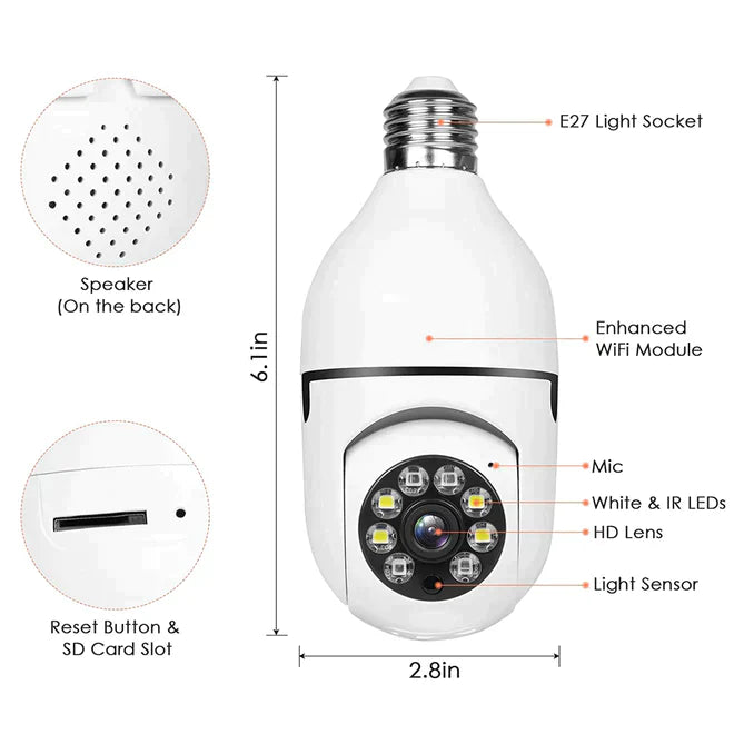 Multi-Functional Wireless Smart HD Light Bulb Security Camera with Motion Sensors