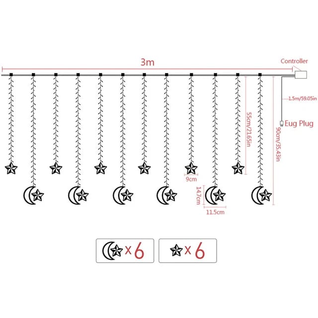 LED Star Curtain String Lights 3.5 Meters