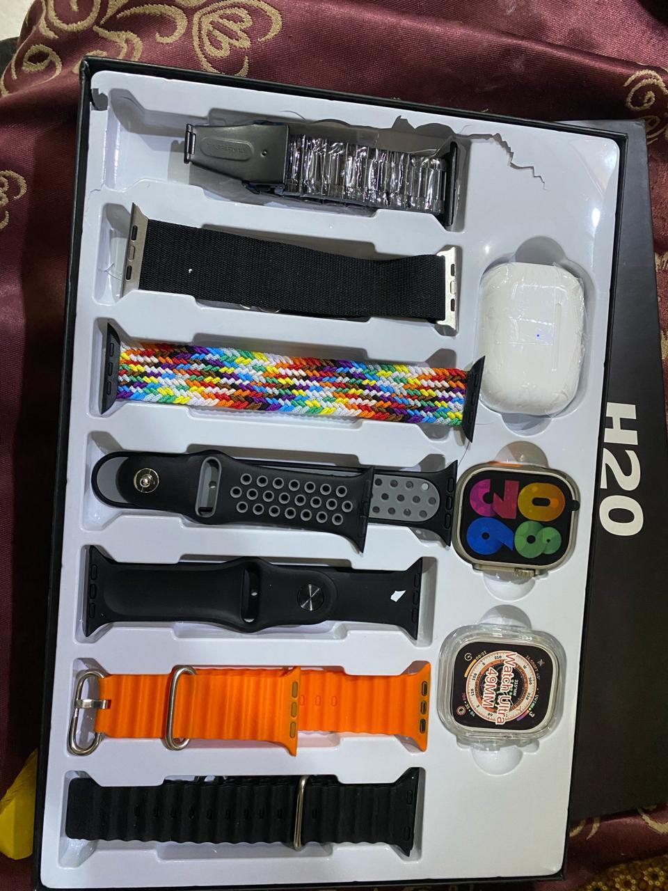 H 20 Smart Watch with Airpods (Along with 7 Stripes + Watch Cover + 2 Chargers)