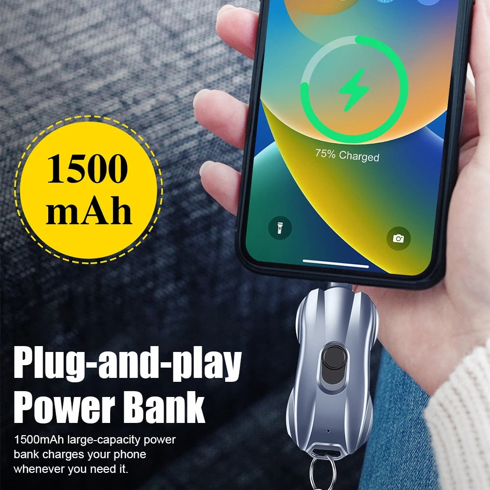 1500mAh Portable Mini Power Bank Emergency Charger Keychain for Android and IPhone