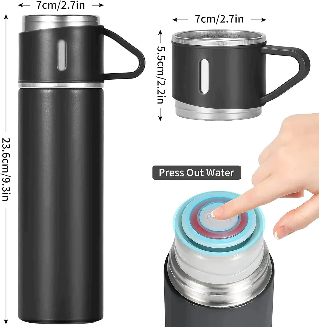 Stainless Steel 500 ML Vacuum Flask/Bottle/Thermos for Hot and Cold Drinks with Three Cups