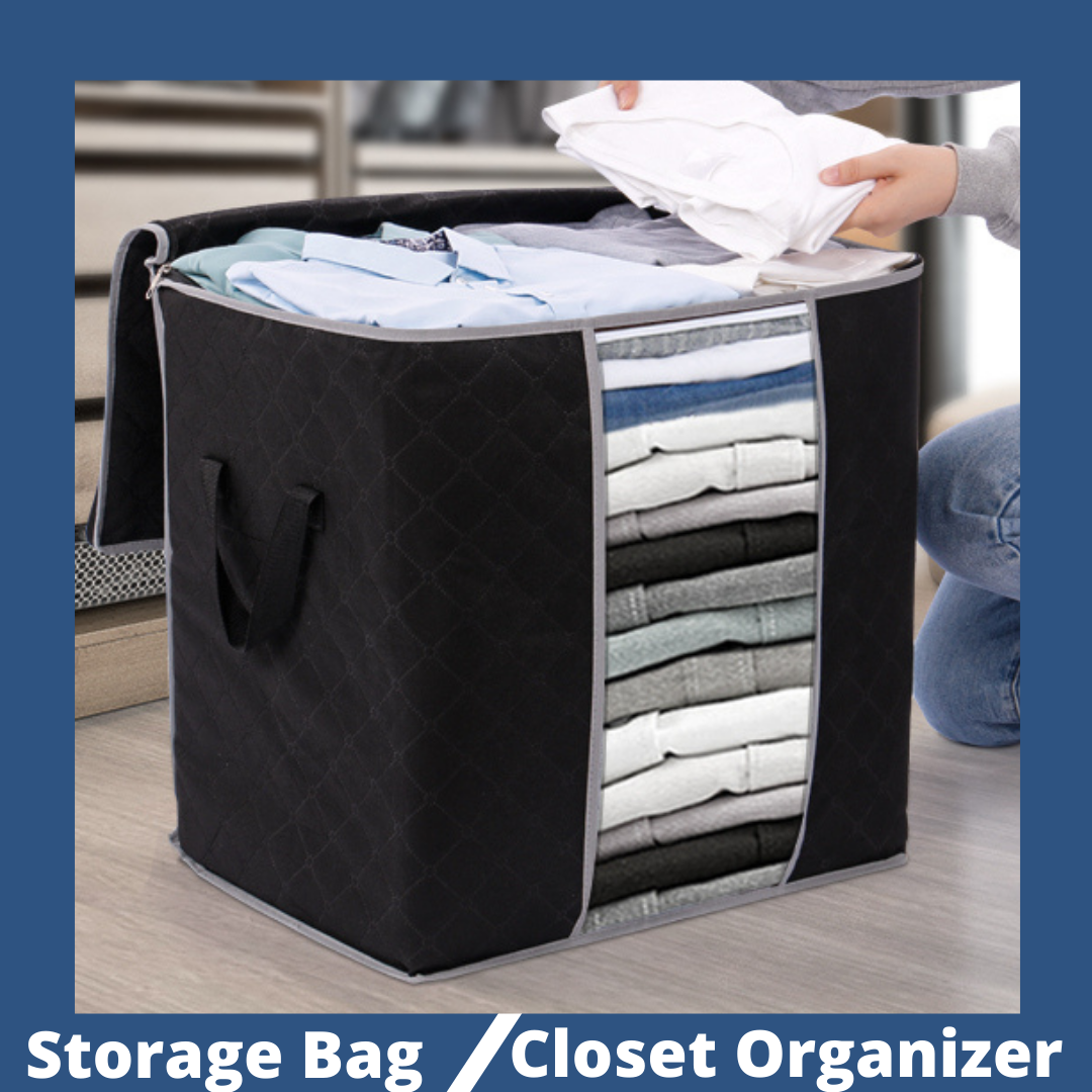 110 GSM Foldable Zipper Storage Bag Fabric Organiser with Reinforced Handles (Random Color)